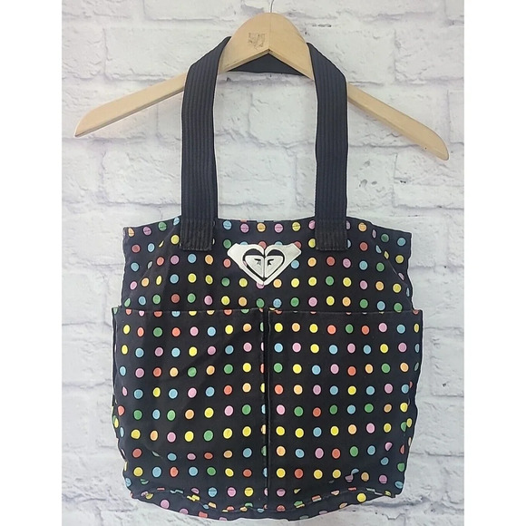 Roxy Handbags - Roxy Women's Canvas Polka Dot Shoulder Tote Bag Black Blue Yellow Casual Beach